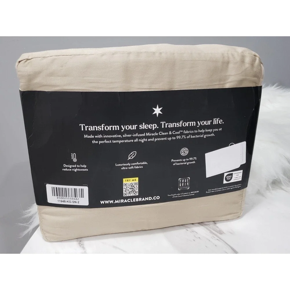 Miracle Made Sheet Set KING Luxe Self-Cooling Self-Cleaning SAND Tan